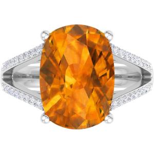 Martha Stewart 10 1/4 Carat Cushion Cut Gemstone Ring with Lab Grown Diamonds in Sterling Silver, Choose Your Gemstone(Citrine)