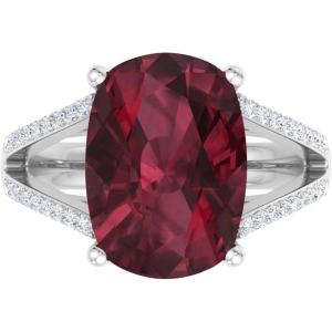 Martha Stewart 10 1/4 Carat Cushion Cut Gemstone Ring with Lab Grown Diamonds in Sterling Silver, Choose Your Gemstone(Garnet)