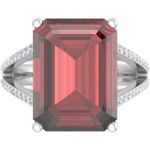 Martha Stewart 10 1/4 Carat Emerald Cut Gemstone Ring with Lab Grown Diamonds in Sterling Silver, Choose Your Gemstone(Garnet)