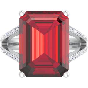 Martha Stewart 10 1/4 Carat Emerald Cut Gemstone Ring with Lab Grown Diamonds in Sterling Silver, Choose Your Gemstone(Ruby)