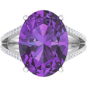 Martha Stewart 10 1/4 Carat Oval Shape Gemstone Ring with Lab Grown Diamonds in Sterling Silver, Cho(Amethyst)