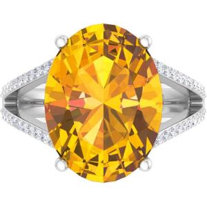 Martha Stewart 10 1/4 Carat Oval Shape Gemstone Ring with Lab Grown Diamonds in Sterling Silver, Cho(Citrine)