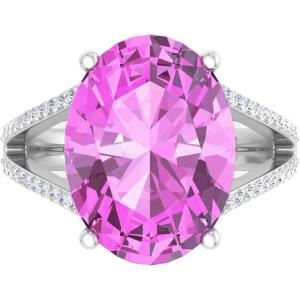 Martha Stewart 10 1/4 Carat Oval Shape Gemstone Ring with Lab Grown Diamonds in Sterling Silver, Cho(Pink Sapphire)