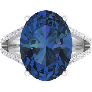 Martha Stewart 10 1/4 Carat Oval Shape Gemstone Ring with Lab Grown Diamonds in Sterling Silver, Cho(Sapphire)