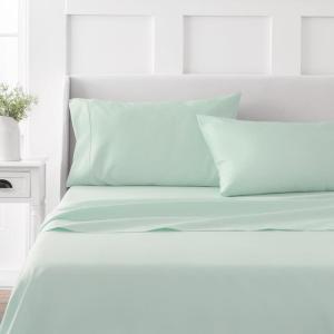 Martha Stewart 100% Cotton Queen Sheets Set – 4 Piece, Soft, Smooth, Durable, Easy Care, 16″ Deep Pocket Sheets, Bedding Sheets, Sateen Sheets, 1 Flat, 1 Fitted, 2 Pillowcases, Dorm Essential, Yellow(Mint)