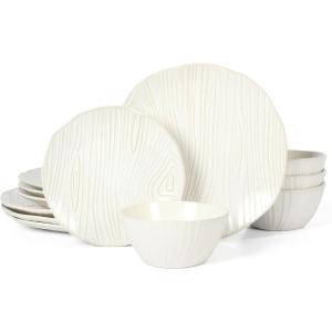 Martha Stewart 12 Piece Wood Look Reactive Stoneware Dinnerware Set