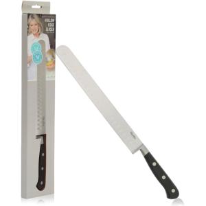 Martha Stewart 16 Piece Lockton High Carbon Stainless Steel Cutlery Kitchen Knife Block Set W/ABS Tripe Riveted Forged Handle Acacia Wood Block – Linen White W/Gold(Stainless Steel / Black Hollow Edge Slicer)