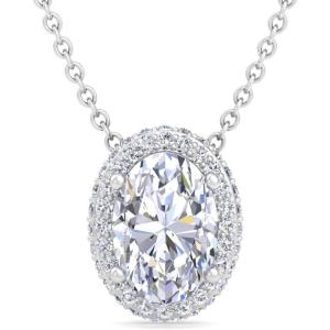 Martha Stewart 2 1/4 Carat Lab Grown Diamond Halo Necklace In 14 Karat Gold, Lab Grown Diamond Necklace For Women(white-gold)