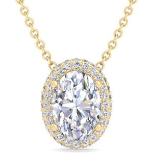 Martha Stewart 2 1/4 Carat Lab Grown Diamond Halo Necklace In 14 Karat Gold, Lab Grown Diamond Necklace For Women(yellow-gold)