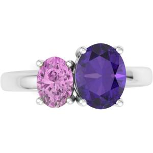Martha Stewart 2 3/4 Carat Two Stone Gemstone Ring For Women in Sterling Silver, Gemstone Jewelry For Women(Option 6)