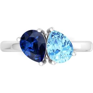 Martha Stewart 2 Carat Two Stone Gemstone Ring For Women in Sterling Silver, Gemstone Jewelry For Women(Option 5)