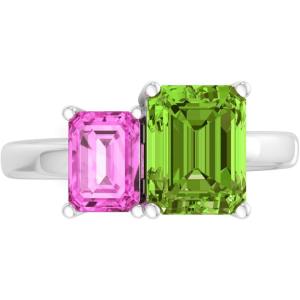Martha Stewart 3 1/4 Carat Two Stone Gemstone Ring For Women in Sterling Silver, Gemstone Jewelry For Women(Option 1)