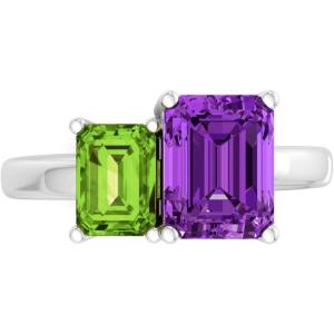 Martha Stewart 3 1/4 Carat Two Stone Gemstone Ring For Women in Sterling Silver, Gemstone Jewelry For Women(Option 4)