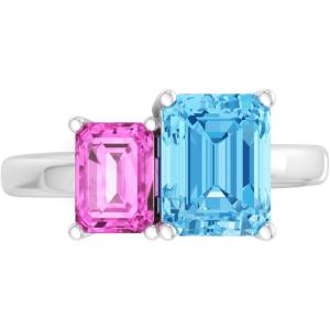 Martha Stewart 3 1/4 Carat Two Stone Gemstone Ring For Women in Sterling Silver, Gemstone Jewelry For Women(Option 5)