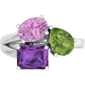 Martha Stewart 3 3/4 Carat Three Stone Gemstone Ring for Women in Sterling Silver, Gemstone Jewelry For Women(Option 6)