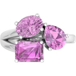 Martha Stewart 3 3/4 Carat Three Stone Gemstone Ring for Women in Sterling Silver, Gemstone Jewelry For Women(Option 7)