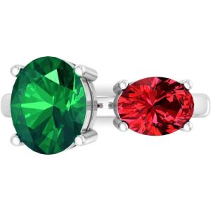Martha Stewart 3 3/4 Carat Two Stone Gemstone Ring For Women in Sterling Silver, Gemstone Jewelry For Women(Option 2)