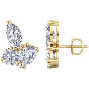 Martha Stewart 3 Carat Lab Grown Diamond Cluster Stud Earrings, Marquise, Round, Pear Shapes in 14K Gold(yellow-gold)