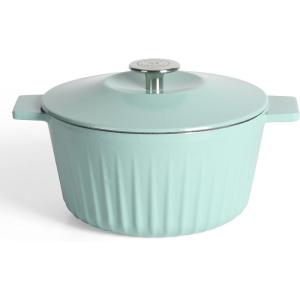 Martha Stewart 3.5-Quart Enameled Cast Iron Dutch Oven Braiser – Linen w/Gold Knob(Martha Blue)