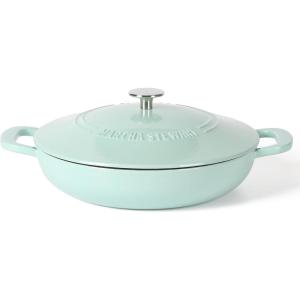 Martha Stewart 3.5-Quart Enameled Cast Iron Dutch Oven Braiser – Linen w/Gold Knob(Martha Blue w/ Gold Knob (Braiser))