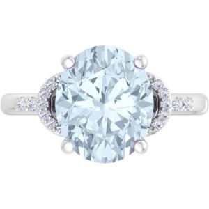 Martha Stewart 4 1/2 Carat Oval Shape Gemstone Ring with Lab Grown Diamonds in Sterling Silver, Choose Your Gemstone(Aquamarine)