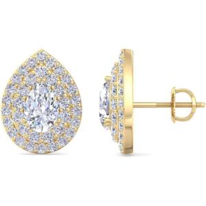 Martha Stewart 4 Carat Lab Grown Diamond Halo Stud Earrings In 14K Gold, Pear Shape Lab Grown Diamond Earrings for Women(yellow-gold)
