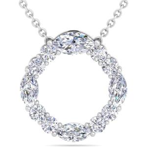 Martha Stewart 4 Carat Lab Grown Diamond Marquise and Round Circle Necklace In 14 Karat Gold, Lab Grown Diamond Necklace For Women(white-gold)