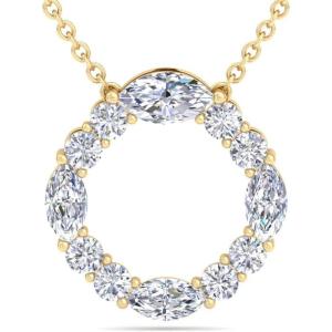Martha Stewart 4 Carat Lab Grown Diamond Marquise and Round Circle Necklace In 14 Karat Gold, Lab Grown Diamond Necklace For Women(yellow-gold)