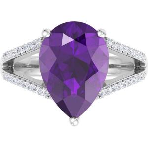Martha Stewart 5 1/2 Carat Pear Shape Gemstone Ring with Lab Grown Diamonds in Sterling Silver, Choose Your Gemstone(Amethyst)