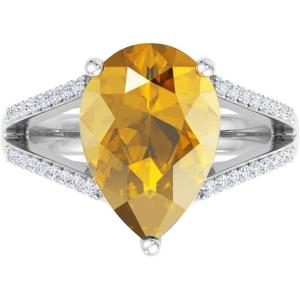 Martha Stewart 5 1/2 Carat Pear Shape Gemstone Ring with Lab Grown Diamonds in Sterling Silver, Choose Your Gemstone(Citrine)