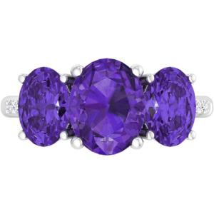 Martha Stewart 5 Carat Oval Shape Gemstone Three Stone Ring with Lab Grown Diamonds in Sterling Silver, Choose Your Gemstone(Option 1)