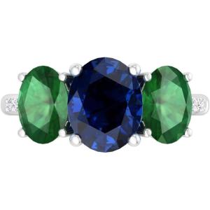 Martha Stewart 5 Carat Oval Shape Gemstone Three Stone Ring with Lab Grown Diamonds in Sterling Silver, Choose Your Gemstone(Option 10)
