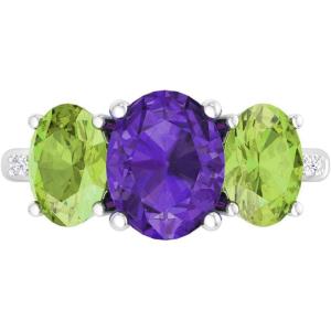 Martha Stewart 5 Carat Oval Shape Gemstone Three Stone Ring with Lab Grown Diamonds in Sterling Silver, Choose Your Gemstone(Option 2)