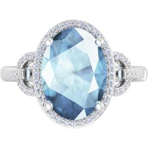 Martha Stewart 6 3/4 Carat Oval Shape Gemstone Halo Ring with Lab Grown Diamonds in Sterling Silver, Choose Your Gemstone(Aquamarine)