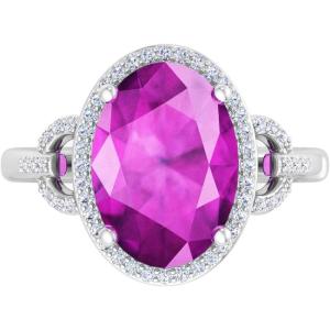 Martha Stewart 6 3/4 Carat Oval Shape Gemstone Halo Ring with Lab Grown Diamonds in Sterling Silver, Choose Your Gemstone(Pink Sapphire)