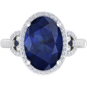 Martha Stewart 6 3/4 Carat Oval Shape Gemstone Halo Ring with Lab Grown Diamonds in Sterling Silver, Choose Your Gemstone(Sapphire)