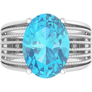 Martha Stewart 6 3/4 Carat Oval Shape Gemstone Hidden Halo Ring with Lab Grown Diamonds in Sterling Silver, Choose Your Gemstone(Blue Topaz)