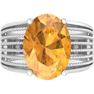 Martha Stewart 6 3/4 Carat Oval Shape Gemstone Hidden Halo Ring with Lab Grown Diamonds in Sterling Silver, Choose Your Gemstone(Citrine)