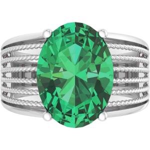 Martha Stewart 6 3/4 Carat Oval Shape Gemstone Hidden Halo Ring with Lab Grown Diamonds in Sterling Silver, Choose Your Gemstone(Emerald)