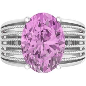 Martha Stewart 6 3/4 Carat Oval Shape Gemstone Hidden Halo Ring with Lab Grown Diamonds in Sterling Silver, Choose Your Gemstone(Pink Sapphire)