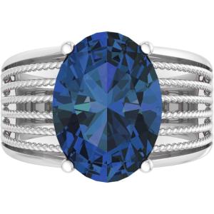 Martha Stewart 6 3/4 Carat Oval Shape Gemstone Hidden Halo Ring with Lab Grown Diamonds in Sterling Silver, Choose Your Gemstone(Sapphire)