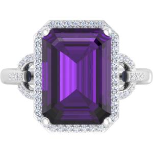 Martha Stewart 7 1/3 Carat Emerald Cut Gemstone Halo Ring with Lab Grown Diamonds in Sterling Silver, Choose Your Gemstone(Amethyst)