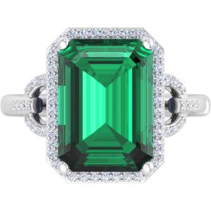 Martha Stewart 7 1/3 Carat Emerald Cut Gemstone Halo Ring with Lab Grown Diamonds in Sterling Silver, Choose Your Gemstone(Emerald)
