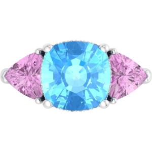 Martha Stewart 8 Carat Cushion Cut Gemstone Three Stone Ring with Lab Grown Diamonds in Sterling Silver, Choose Your Gemstone(Option 4)