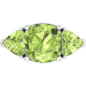 Martha Stewart 8 Carat Cushion Cut Gemstone Three Stone Ring with Lab Grown Diamonds in Sterling Silver, Choose Your Gemstone(Option 5)