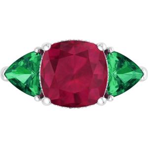 Martha Stewart 8 Carat Cushion Cut Gemstone Three Stone Ring with Lab Grown Diamonds in Sterling Silver, Choose Your Gemstone(Option 8)