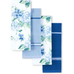 Martha Stewart Amber Floral Kitchen Towel Set 4-Pack, Yellow/Coral, 16″x28″(Blue)