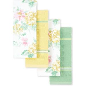 Martha Stewart Amber Floral Kitchen Towel Set 4-Pack, Yellow/Coral, 16″x28″(Petal Pink)