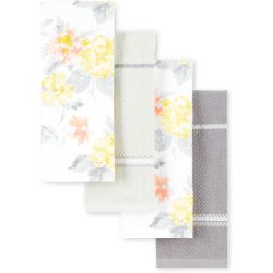 Martha Stewart Amber Floral Kitchen Towel Set 4-Pack, Yellow/Coral, 16″x28″(Yellow/Coral)