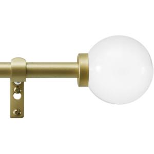 Martha Stewart Beaufort Curtain Rod for Windows 66 to 120 inches, Adjustable Length .75 inch Diameter Metal Curtain Rod with Round Finials, 66” – 120”, Brushed Brass(Gold)